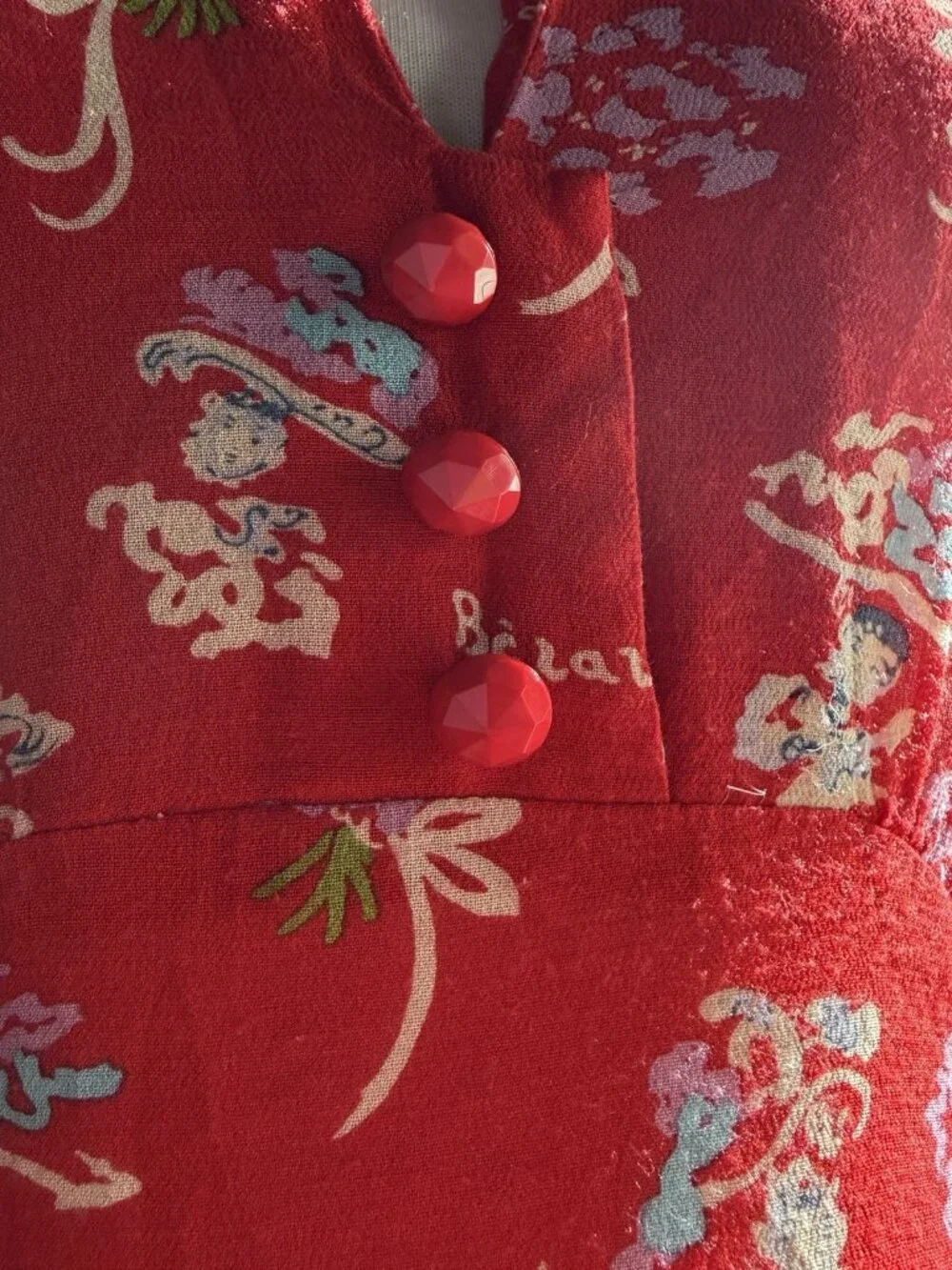 Anna Sui Berard Vintage Tomato Red Floral Dress Sz 6 Short Sleeve 40s inspired - Picture 3 of 12